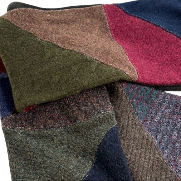 Patchwork Boho Handmade Artisan Lagenlook Upcycled Lambswool Fleece Knit Scarf - Picture 2 of 13